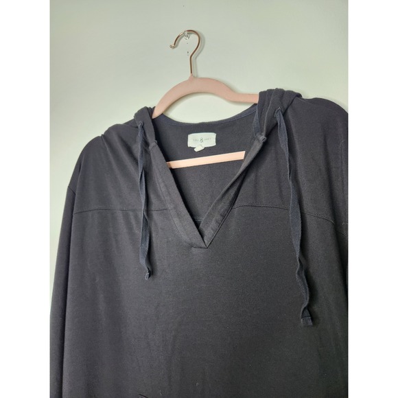 Lou & Grey Signaturesoft Hoodie V Neck Drawstring Pullover Oversized Black‎ XS - Picture 7 of 7